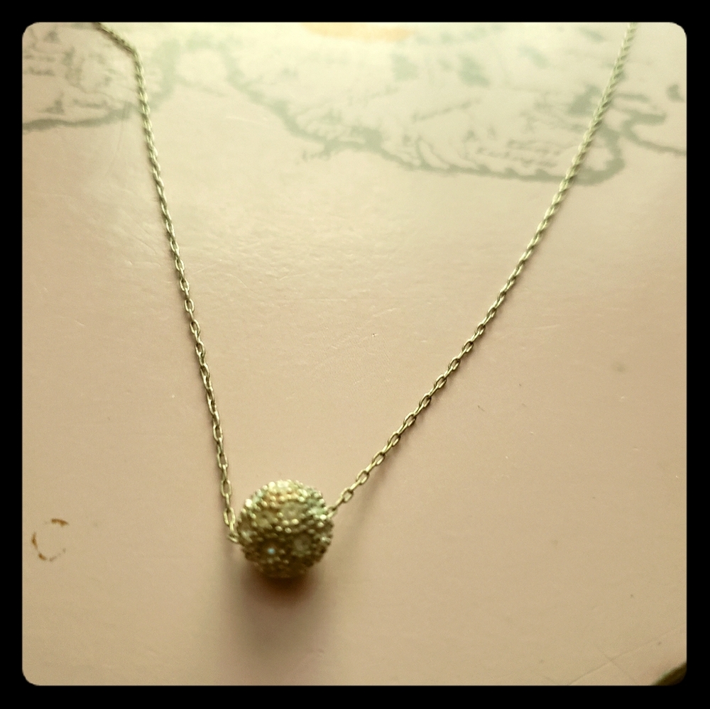 Avon Silver Necklace With Crystal Ball Pendant